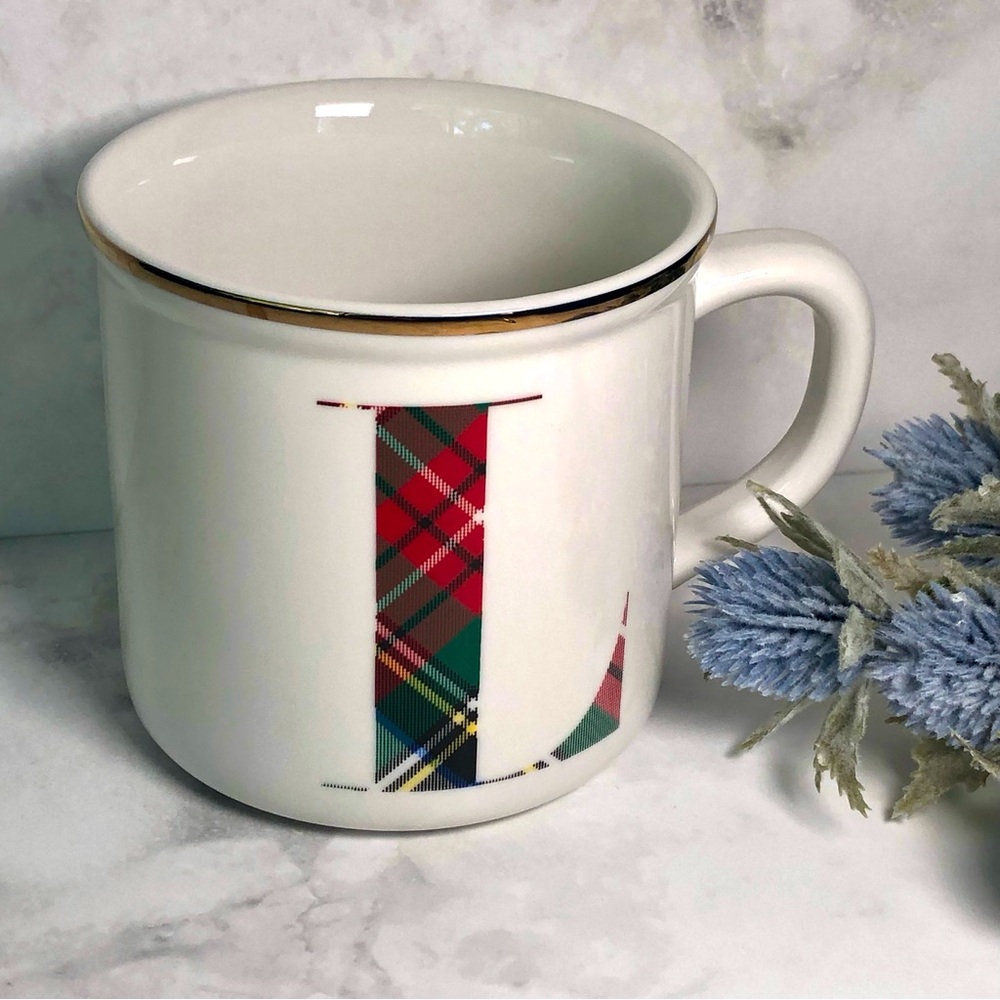 POTTERY BARN “Stewart Plaid” Initial L Coffee / Tea Mug